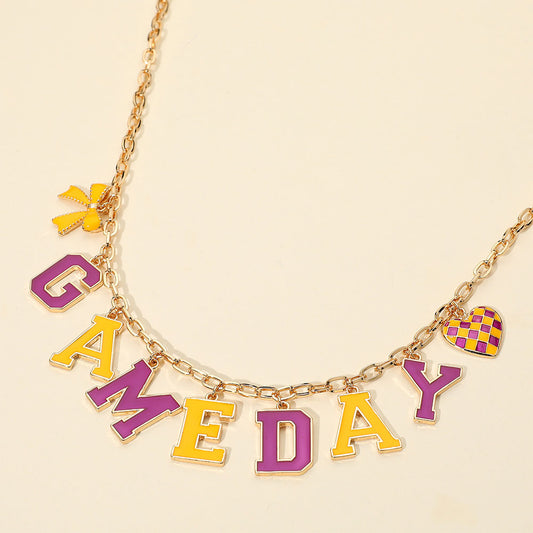 Talk of the Tailgate - Purple and Yellow Necklace