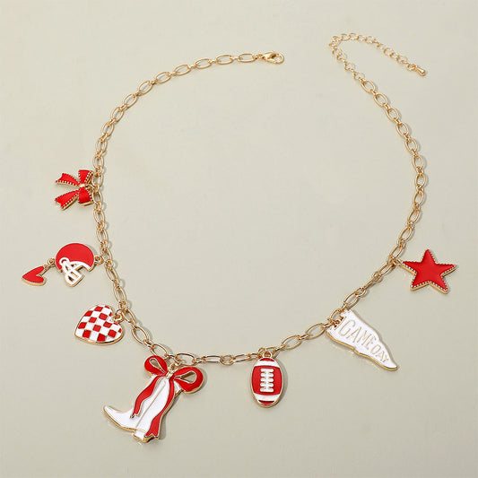 Game Day Football Charm Necklace - Red & White