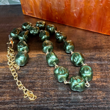 Hollow Evergreen Nugget Amelia Necklace - Leetie Lovendale