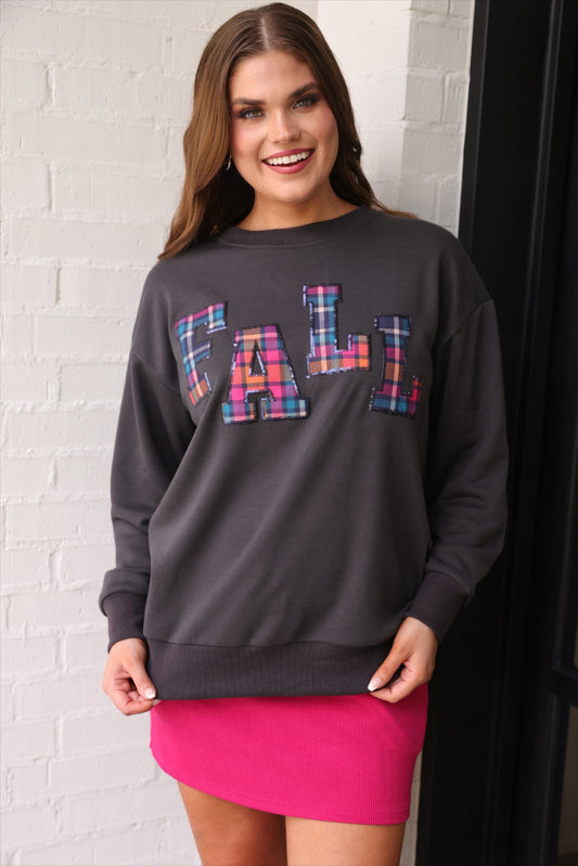 Fall Plaid Patch - GrayPullover