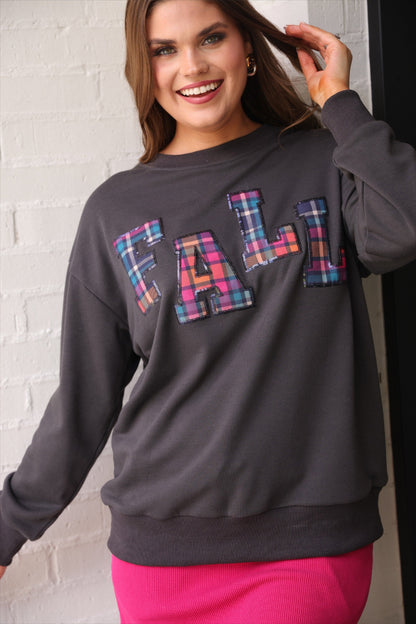 Fall Plaid Patch - GrayPullover