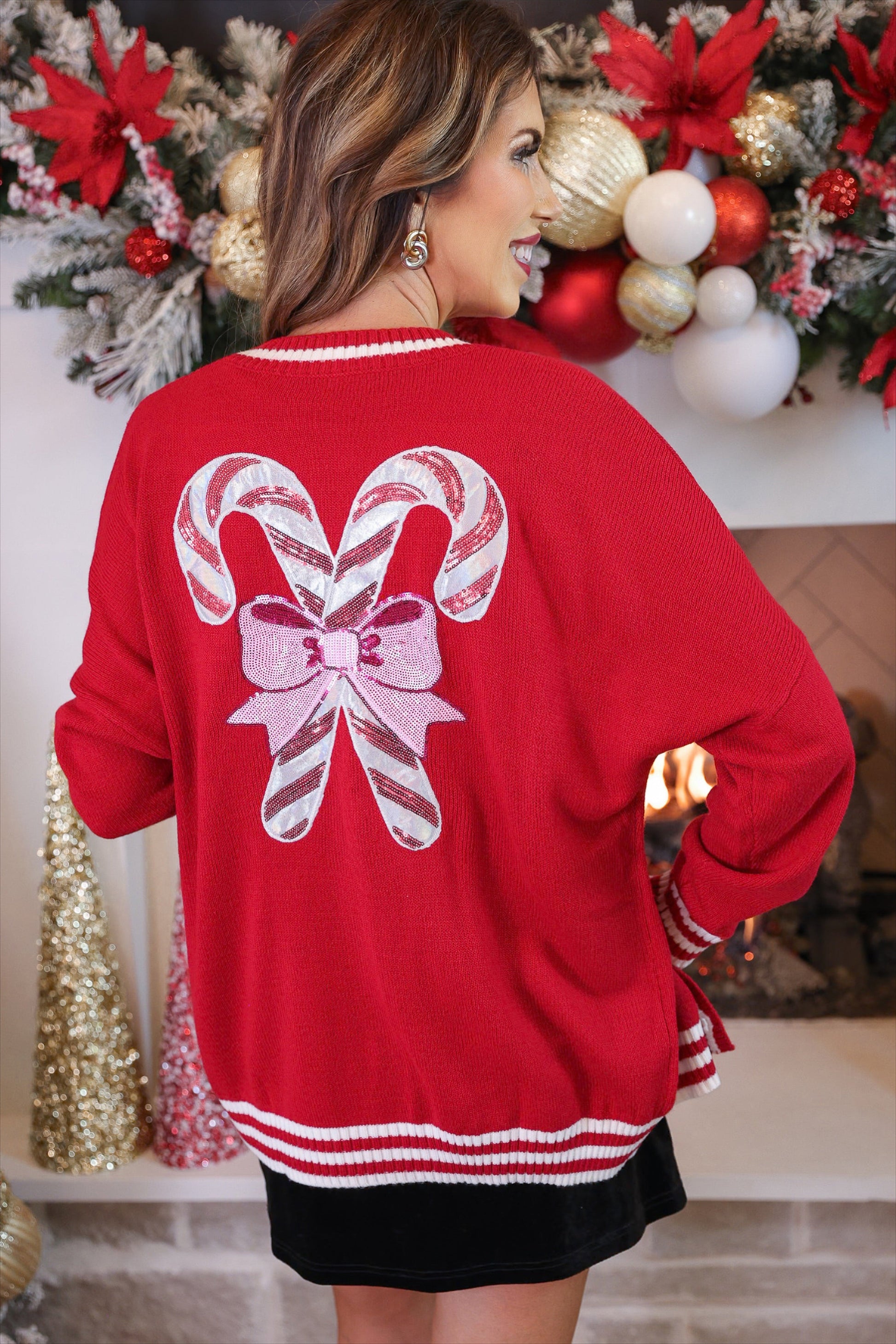 Candy Cane Relaxed Cardigan - Alie's Boutique