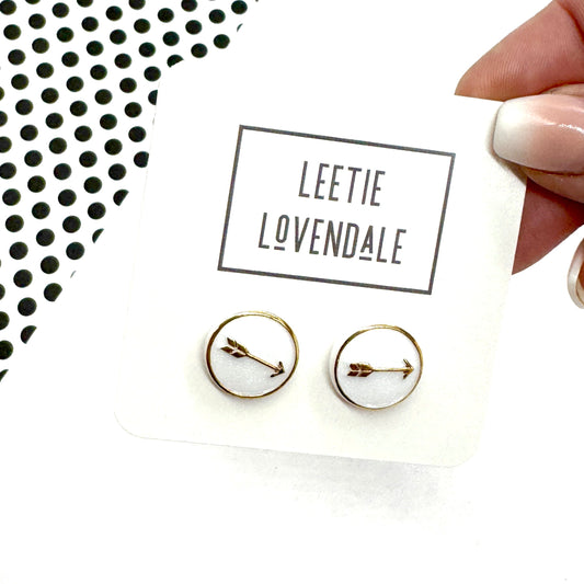 Gold & White Directions Stud Earrings - Leetie Lovendale