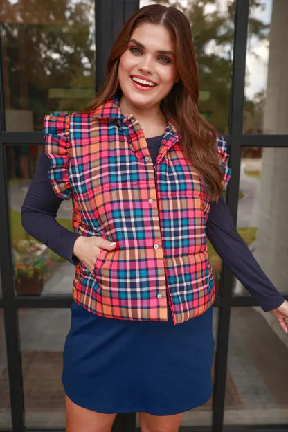 Patterned In Plaid Puffer Vest - Fall Layering Essential
