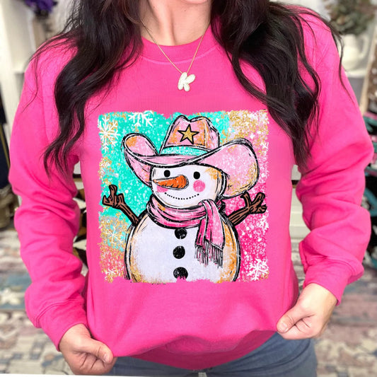 Howdy Snowman Graphic Crewneck Sweatshirt