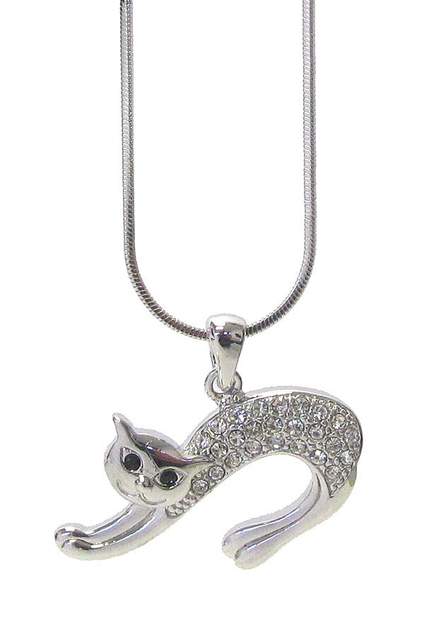 Purrfectly Poised - White Gold Plated Necklace