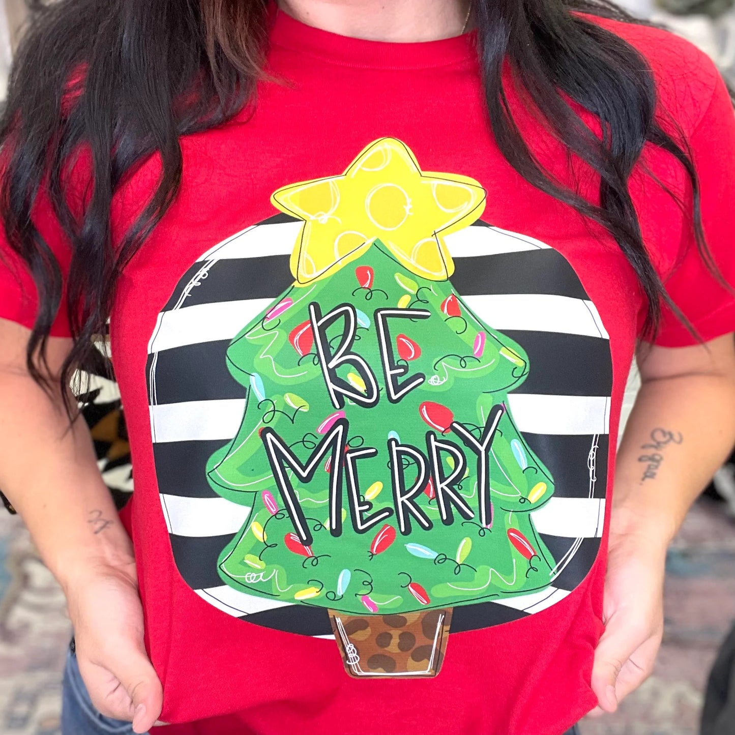 Be Merry Striped Graphic Tee - Alie's Boutique