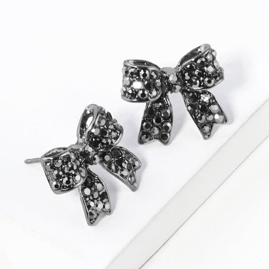 Petite Power - Hematite Pave Bow Stud Earrings