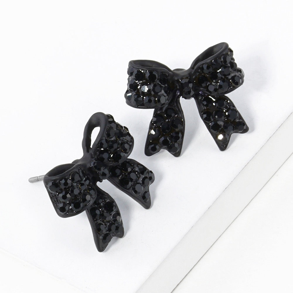 Petite Power - Black Pave Bow Stud Earrings