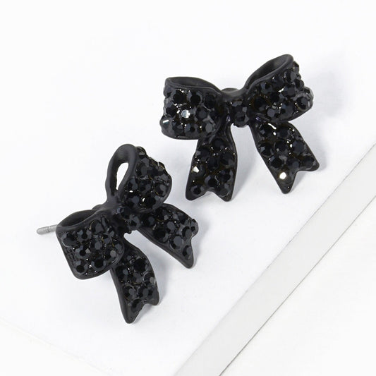 Petite Power - Black Pave Bow Stud Earrings