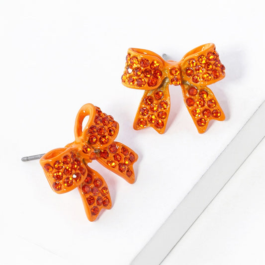 Petite Power - Orange Pave Bow Stud Earrings