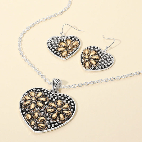 Golden Meadow - Two-tone Heart Necklace