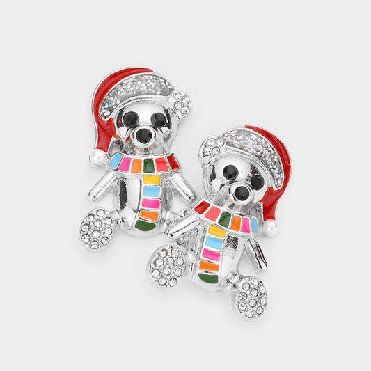 Festive Bear Hugs - Silver Earrings