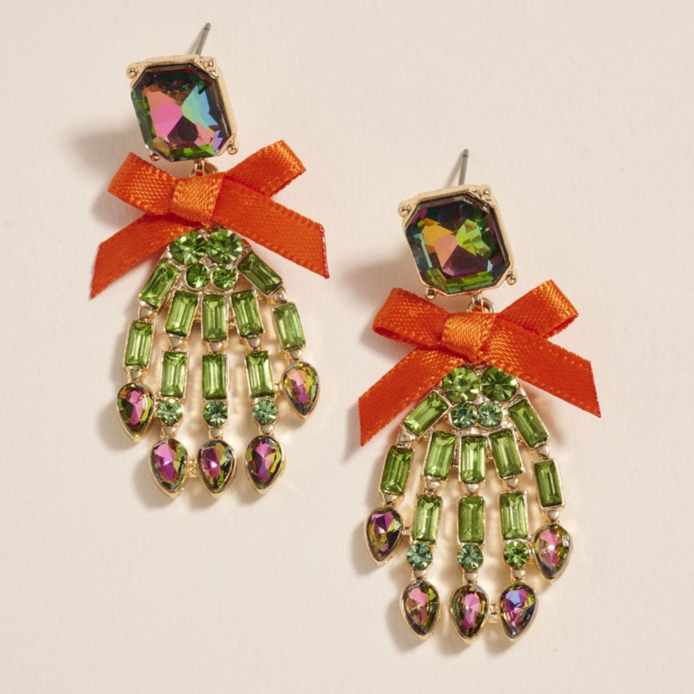 Chic Creep Skeleton Hand - Gold & Green Earrings