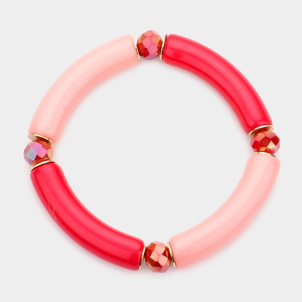 Gloss Theory – Coral Faceted Bead Pointed Resin Stretch Bracelet