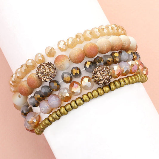 Glimmer Rush - Brown 5 Piece Bracelet Set