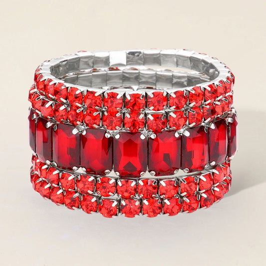 Sparkling Essence - Red Stretch Bracelet Set