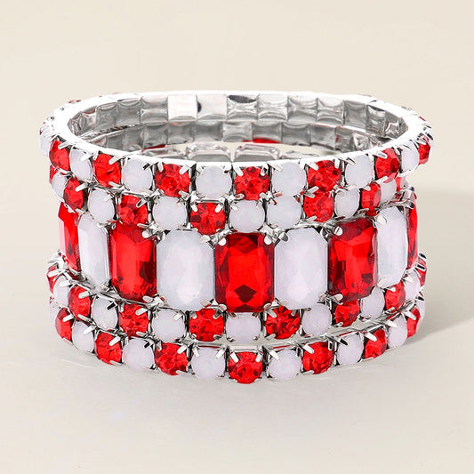 Sparkling Essence - Red  & White Stretch Bracelet Set
