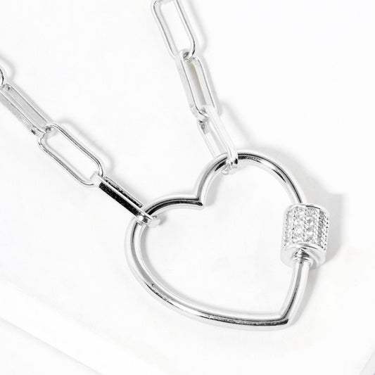 Lock In Love - White Gold Dipped CZ Necklace - Alie's Boutique