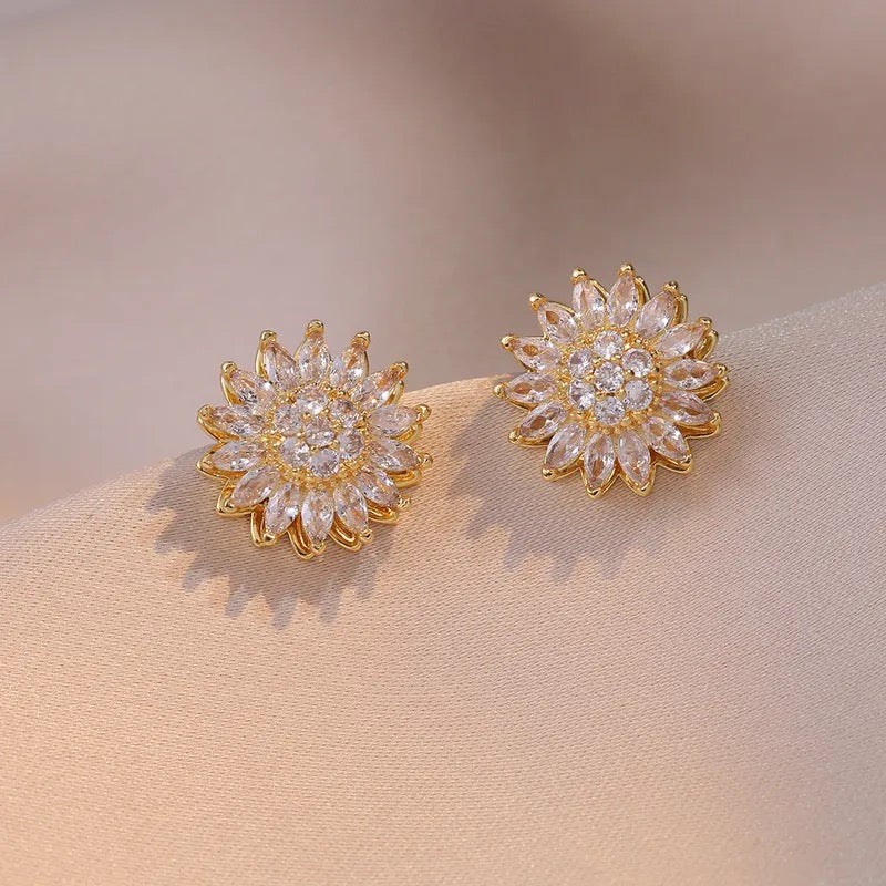 Solar Bloom - Gold Stud Earrings - Alies Bling Bar