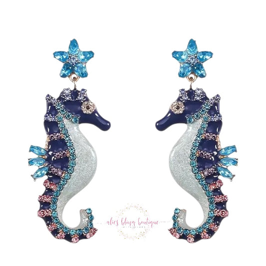 Seahorse Serendipity - Blue Earrings - Alies Bling Bar