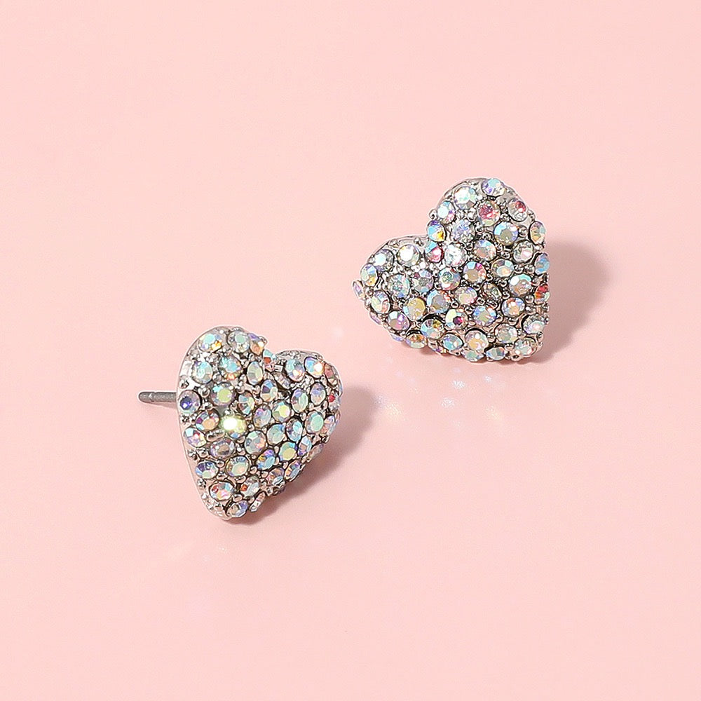 Glitz & Heart - Silver & Iridescent Earrings