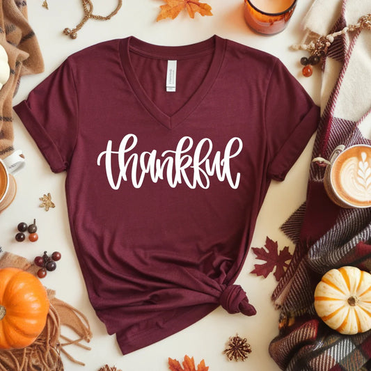 Thankful V-Neck Graphic Tee - Alie's Boutique
