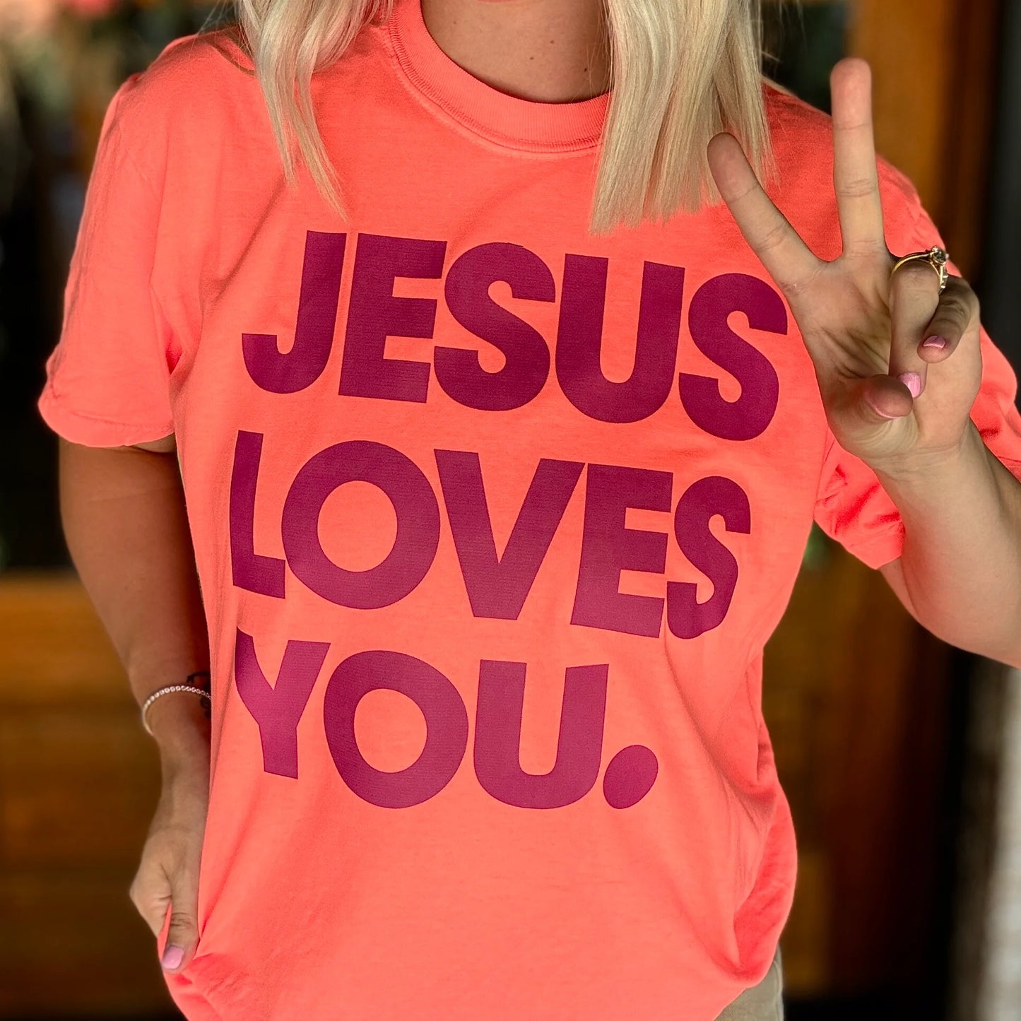 Neon Jesus Loves You Graphic Tee - Alie's Boutique