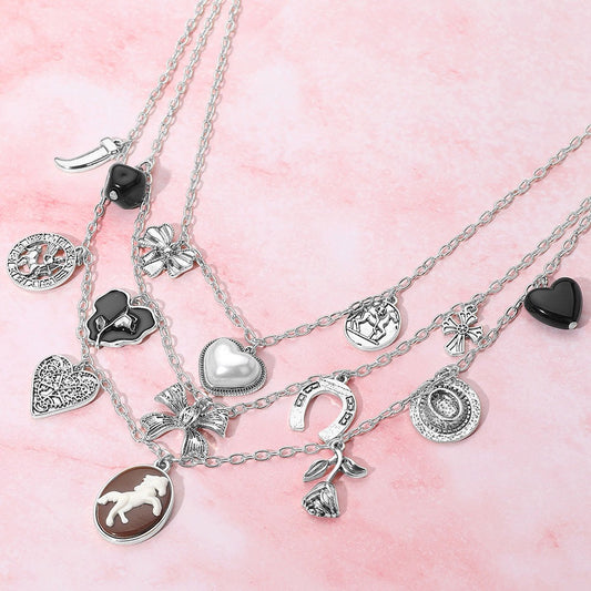 Wild Hearts - Black & Rhodium Necklace