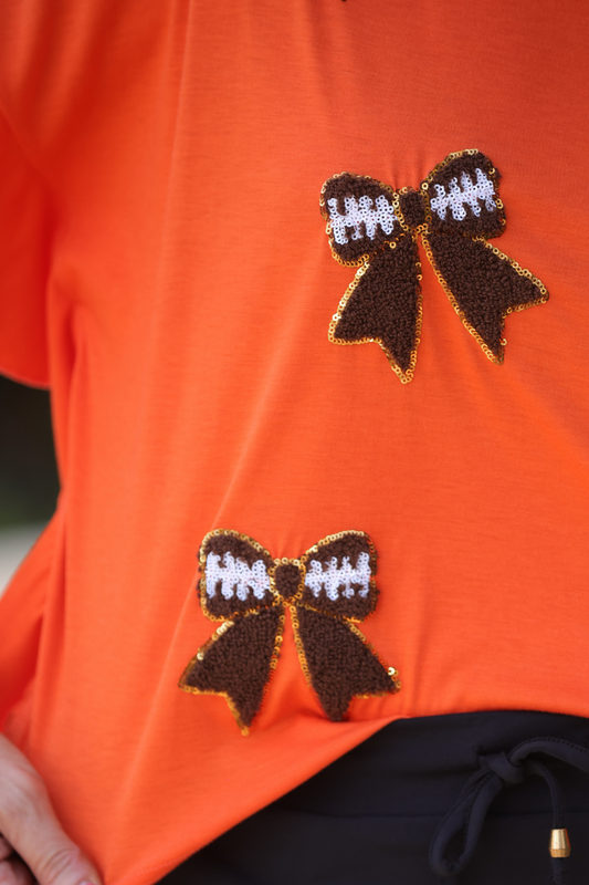 PREORDER- Sideline Sparkle Ruffle Top, Orange - Shop Alies Bouutique