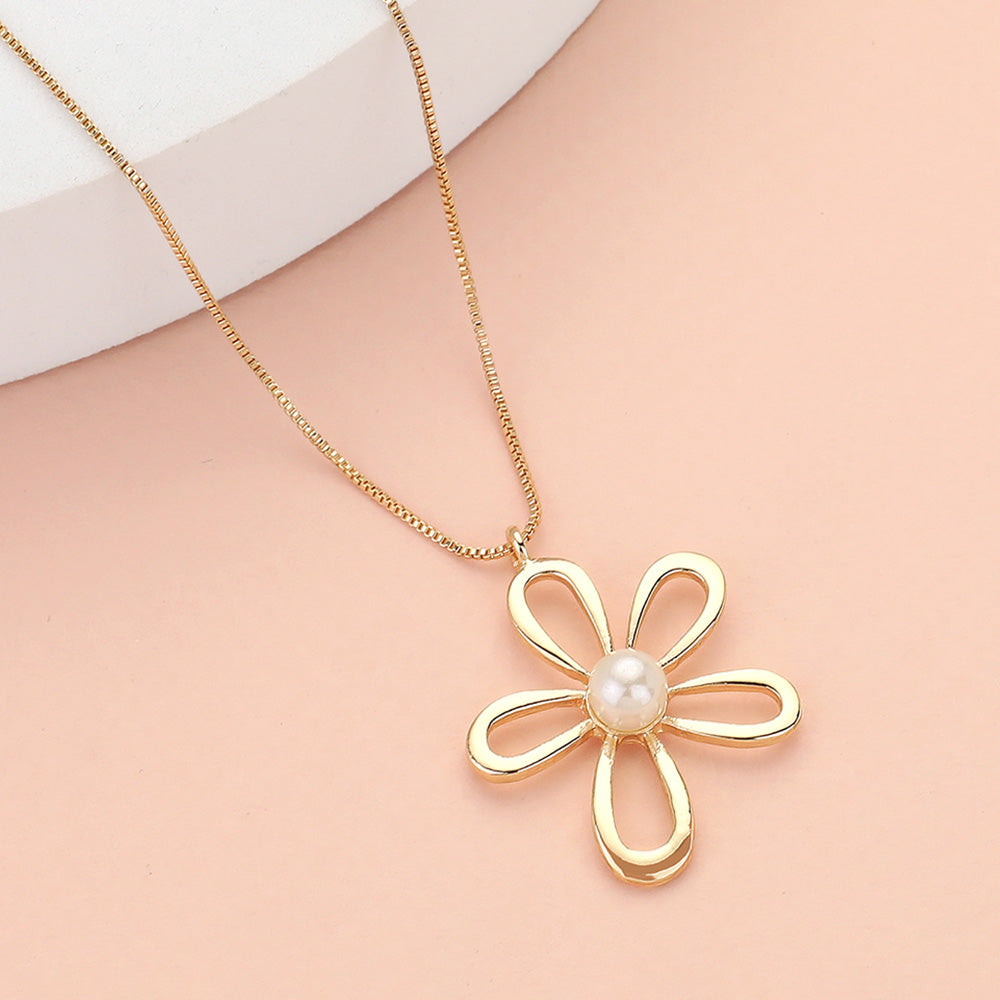Petal & Pearl - Gold Flower Pendant Necklace - Alie's Boutique