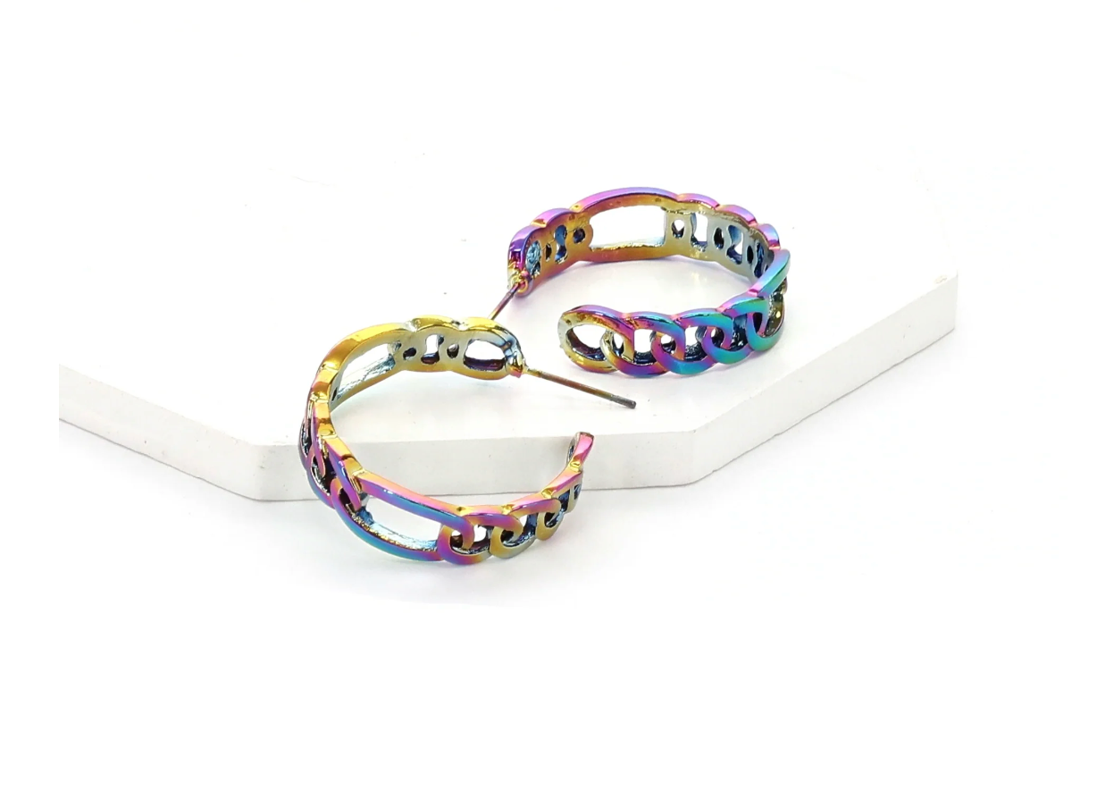Prismatic Link - OilSpill Earrings
