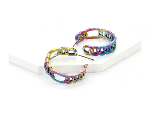 Prismatic Link - OilSpill Earrings