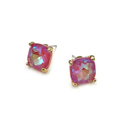 Red 12mm Cushion Cut Square Crystal Earrings - Alie's Boutique