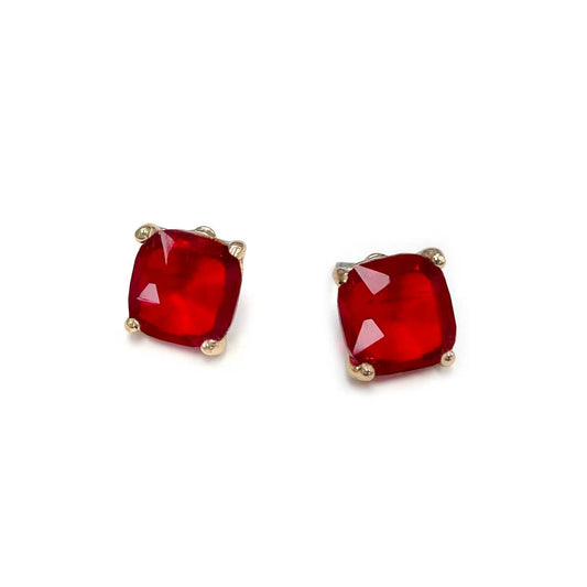 Red 12mm Cushion Cut Square Crystal Earrings - Alie's Boutique