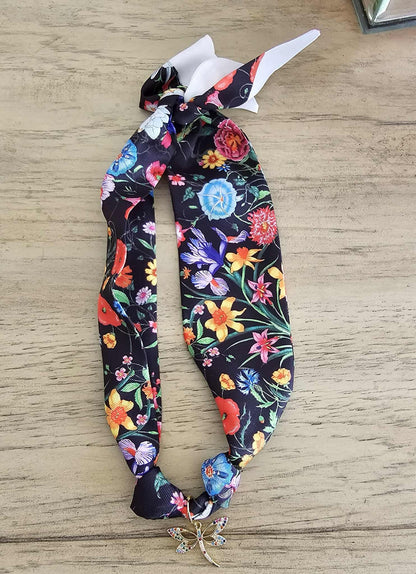 Exclusive Dragonfly & Black Floral Scarf Necklace Charm