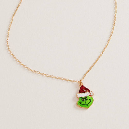 Merry Mischief Necklace – Glitter Green Monster Holiday Pendant - Alie's Boutique