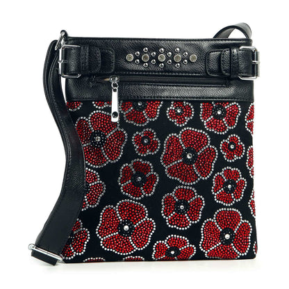 Poppy Flowers - Rhinestone Crossbody Bag