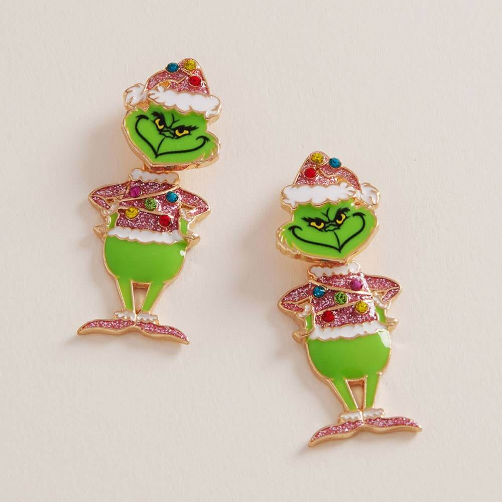 Green Glam Earrings – Pink Sparkly Holiday Earrings - Alie's Boutique