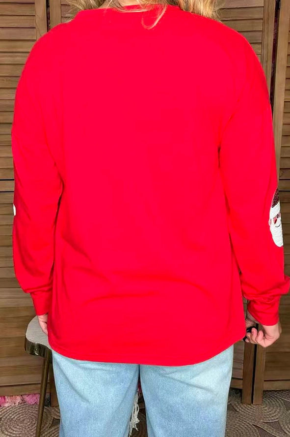 Sequin Santa Christmas Pullover - Red