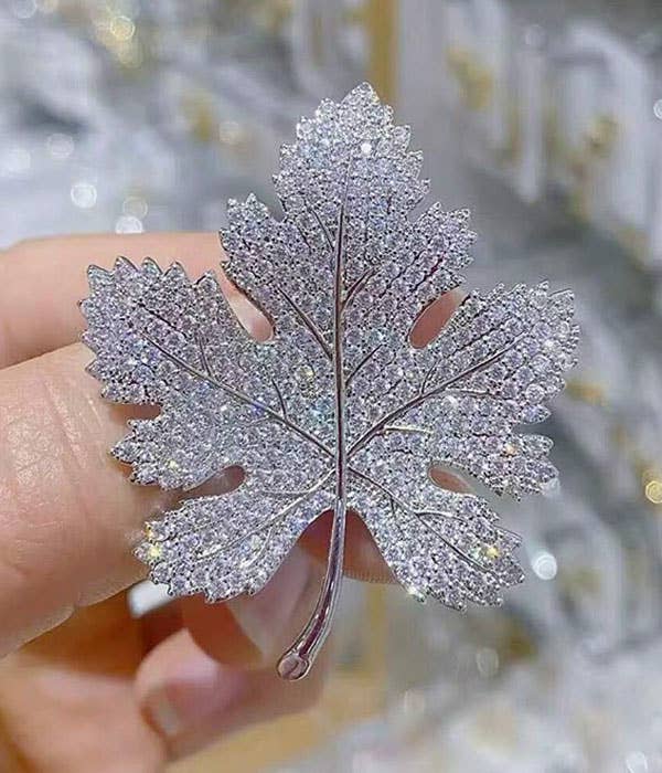 Maple Leaf Rhinestone Brooch
