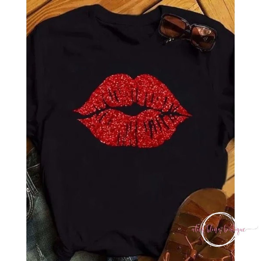 Black Glitter Lips Tee-Shop Alies Boutique