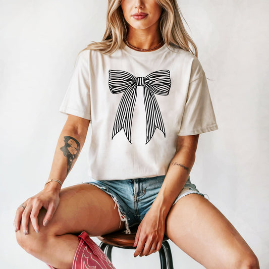 Black Striped Coquette Bow Graphic Shirt