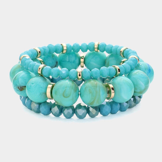 Bold Flow – Turquoise Round Beads Faceted Beaded Multi Layered Bracelet Set-Shop Alies Boutique