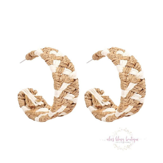 Braided Bliss - Khaki Hoop Earrings-Shop Alies Boutique