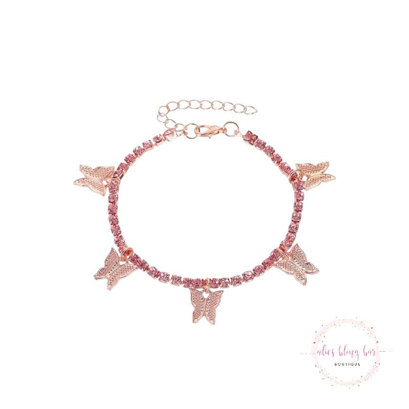 Butterfly Charm - Rose Gold Anklet - Sale - Alies Bling Bar - Shop Alies Boutique