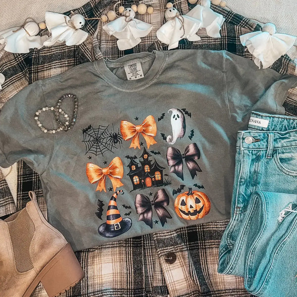 Haunted Halloween Bows Graphic Tee – Spooky Cute Fall T-Shirt