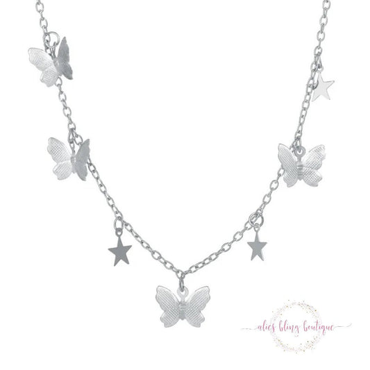Celestial Wings - Silver Butterfly Necklace - Sale-Shop Alies Boutique