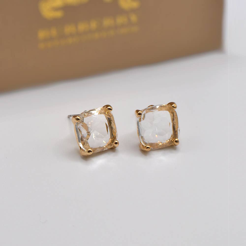Red 12mm Cushion Cut Square Crystal Earrings - Alie's Boutique