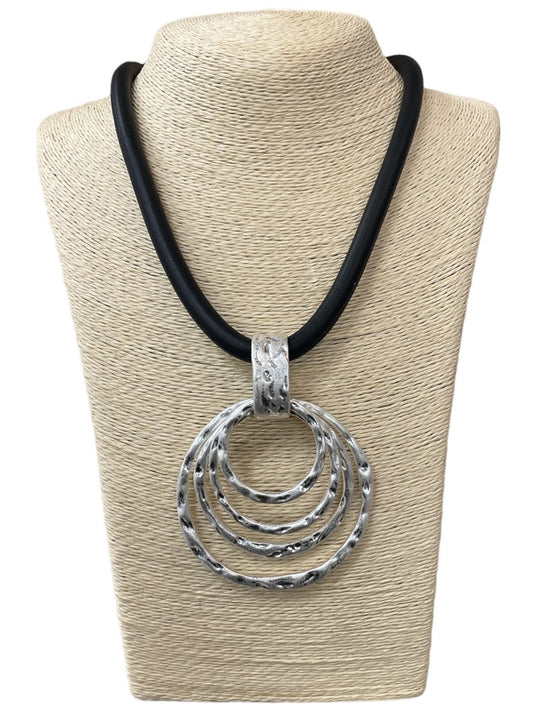 Circle Tactic - Silver Multi Circle Silicone Cord Short Necklace - Shop Alies Bouutique